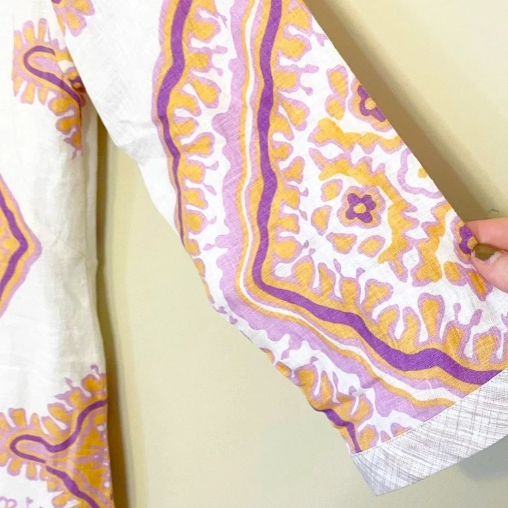 J. Crew White Tunic Dress with Purple and Peach Print